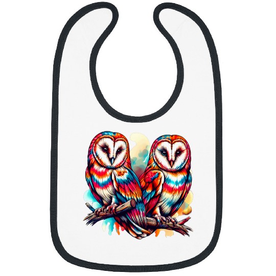 Owl Pet Cool Barn Owl Graphic Spirit Animal Illustration Tie Dye Art 1 Bibs