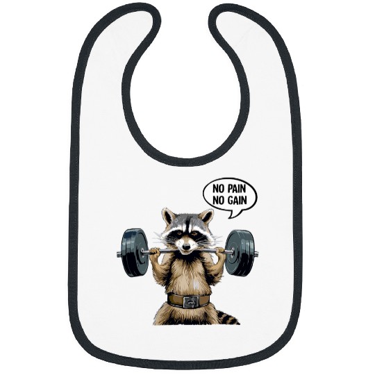 Raccoon Pet No Pain No Gain Raccoon Weightlifting Bodybuilding Gym Bibs