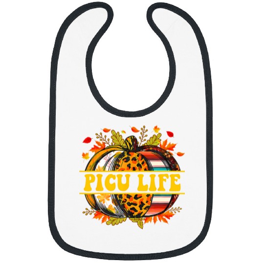 picu life pumpkin leopard thanksgiving autumn fall leaves Bibs