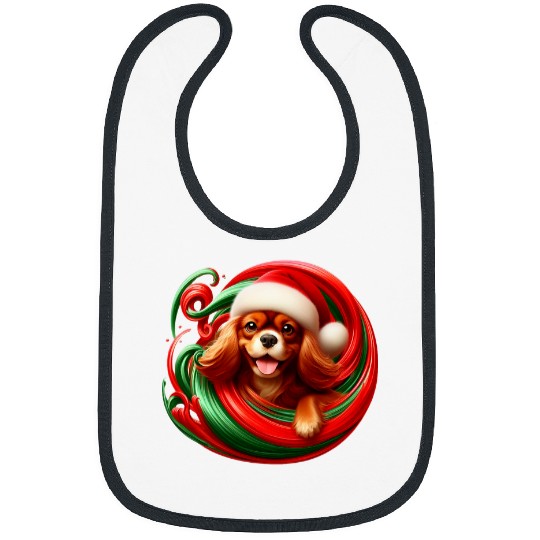 Cavalier King Charles Spaniel Dog Ruby Christmas Swirl Bibs