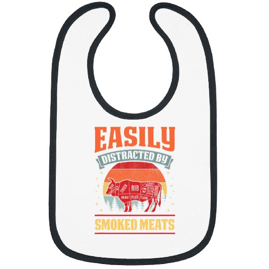 Cow Lover Easily Distracted By Smoked Meats Grill Dad Beef Cow Bibs