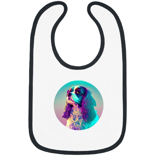 Cavalier King Charles Spaniel Synthwave 80s Nostalgia Bibs