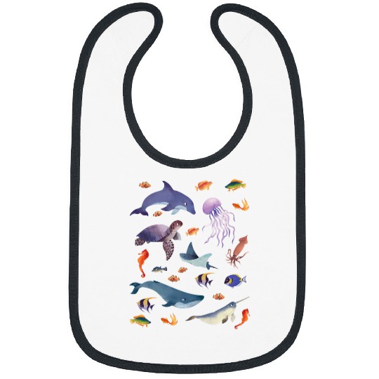 Turtle Pet Ocean Life Love Sea Dolphin Turtle Jellyfish Whale Fishes Bibs