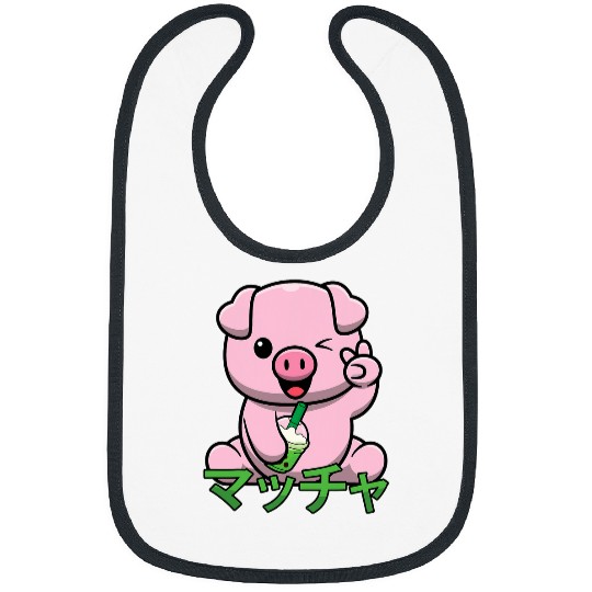 Kawaii Anime Pig 2Matcha Milk Tea 2Japanese Aesthetics Bibs