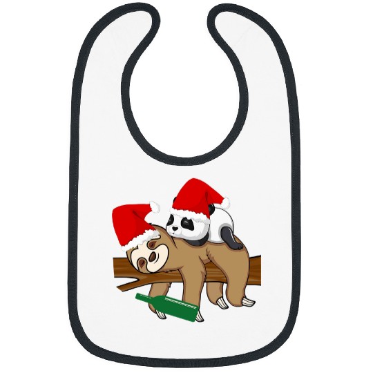 Sloth Pet and Panda Holiday Drinking Team Santa Hat Funny Lazy Bibs
