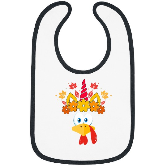 Funny Turkey Unicorns Face Girls Thanksgiving Kids Bibs