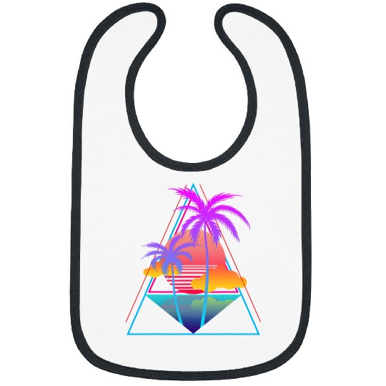 Surf Life Retro 1980s 1990s Vaporwave Palm Trees Sunset Beach Surf Art Bibs