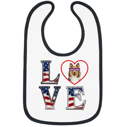 Dog Shetland Sheltie 4th of July Shetland Sheepdog Memorial Day LOVE Bibs