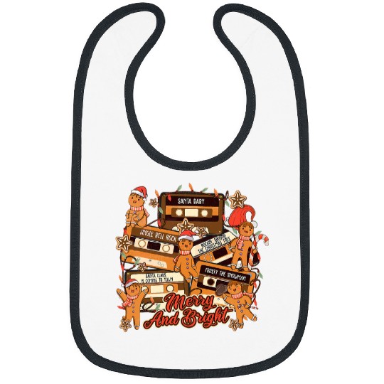 Christmas Music Cassette Tape Gingerbread Merry And Bright Bibs