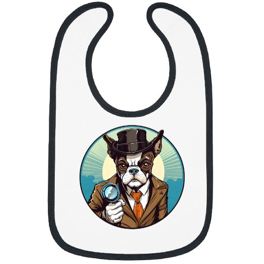 Boston Terrier Detective Funny Dog Mystery Bibs