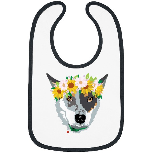 adorable Blue Heeler Cattle Dog with flowers Bibs