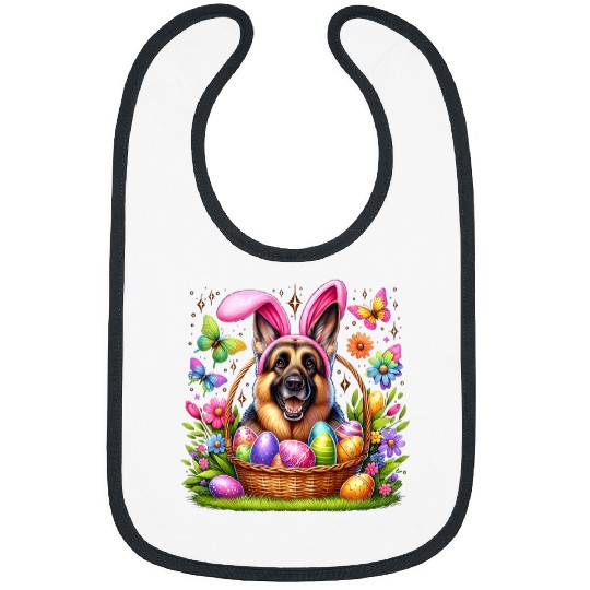 Cute Bunny German Shepherd Dog Easter Eggs Basket Easter Day Bibs