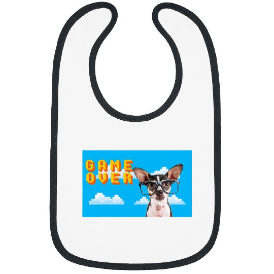 8Bit Game Over Chihuahua w Glasses Bibs