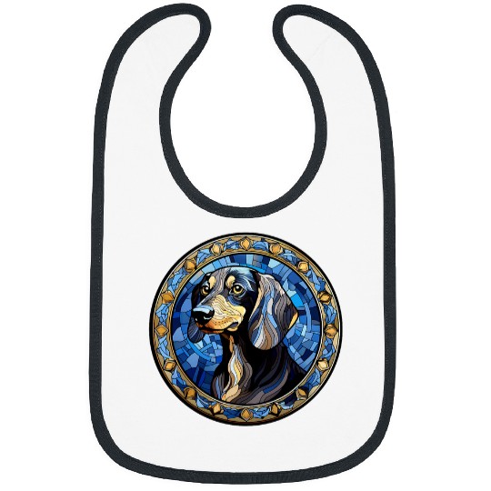 Blue and Cream Dachshund Dog Stained Glass Leadlight 3 Bibs