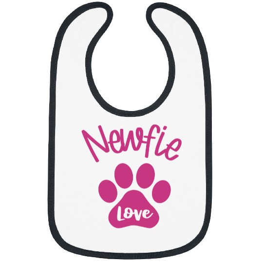 I Love My Newfoundland Dog Newfie Mom Big Dog Pink Paw Print Bibs