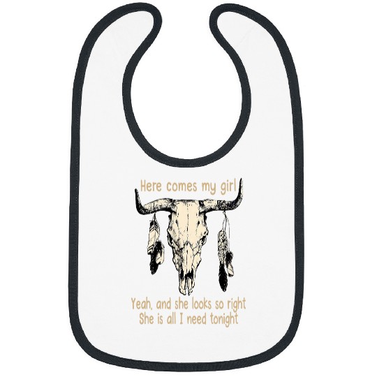 Here Comes My Girl Yeah Classic Bull Skull Outlaw Music Bibs