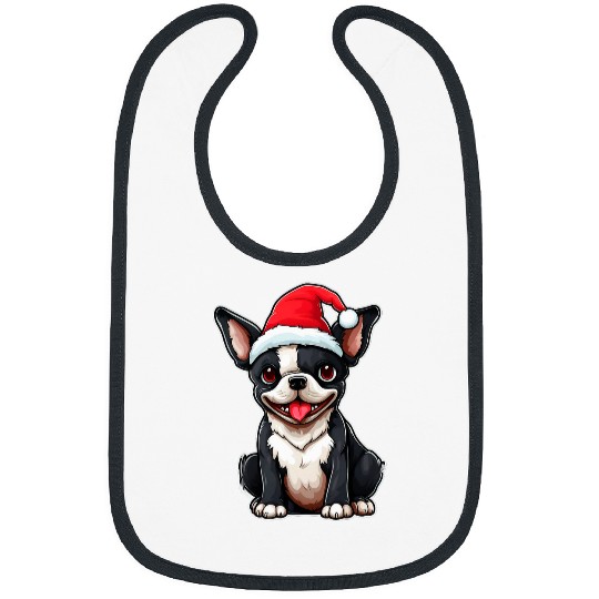 Boston Terrier Dog Wearing Santa Hat xmass Holiday Christmas 1 Bibs