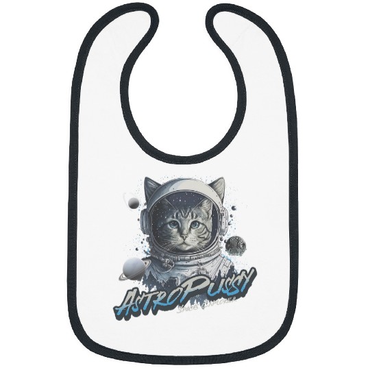 Funny Astro Pussy Cat Astronaut In Space for Men and Women Bibs