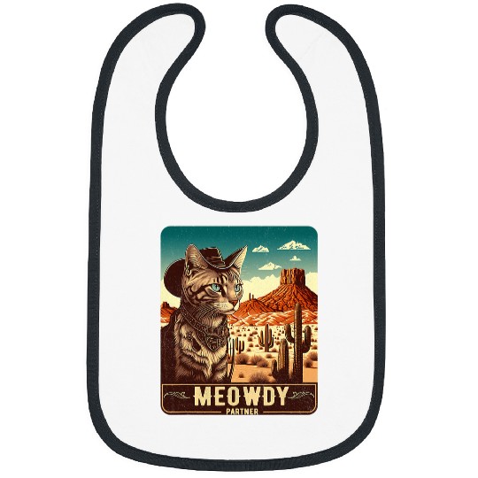Meowdy Funny Country Music Cat Cowboy Hat Poster Funny Bibs