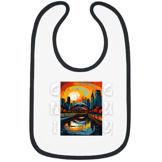 Chicago Skyline Bean Chi Guy Love Chicago Abstract Art Bibs