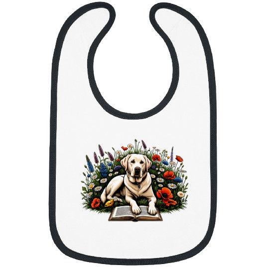 Book Reading Labrador Retriever Dog Puppy Lover Wildflower Bibs