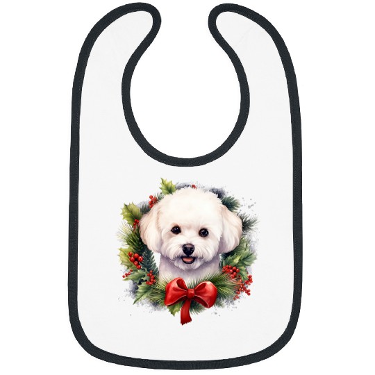 Bichon Frise Christmas Puppy Winter Dog Wreath Red Bibs