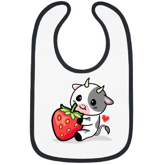 Cow Lover Adorable Pink Cow Japanese Kawaii Cute Strawberry Cow Bibs