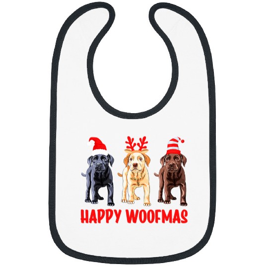 Black Yellow Chocolate Lab Christmas Labrador Happy Woofmas Bibs