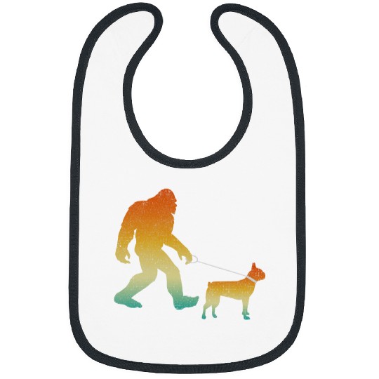 bigfoots Walking Boston Terrier Funny Sasquatch Pet Dog Bibs
