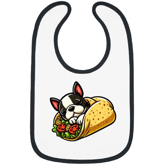Boston Terrier Burrito Funny Dog Mexican Food Bibs