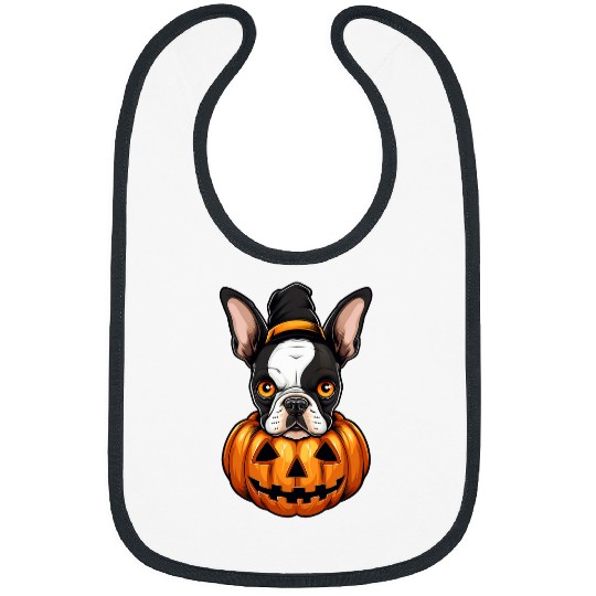 Boston Terrier Dog Pumpkin Lazy Halloween Party Costume Kids Bibs