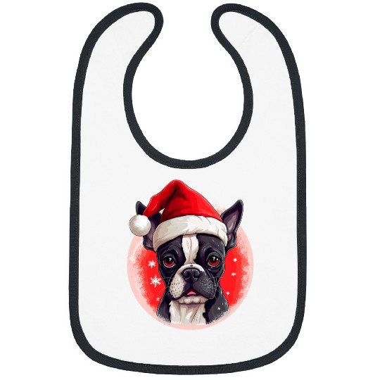 Boston Terrier Bostie Dog Breed Pet with a Christmas Hat Bibs