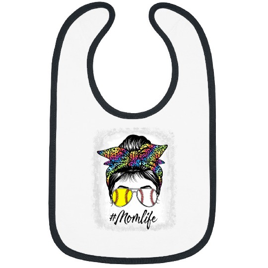 Baseball Softball Mom Life Messy Bun Tie Dye Bleached Mother Bibs