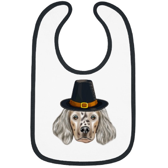 English Setter Wearing Pilgrim Hat Thanksgiving Bibs