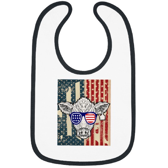 Cow with Usa Flag Patriotic Farmer USA Cow Animal Lover Bibs