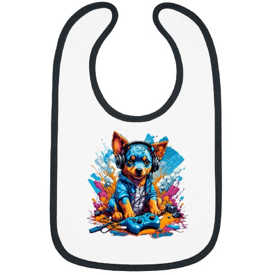Gamer Pup Urban Blue Heeler Puppy Gamer Controller Gaming Bibs