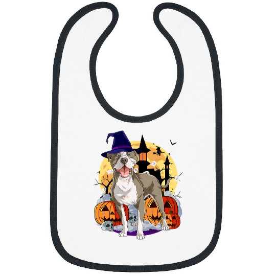Cute American Pit Bull Terrier Halloween Witch Pumpkin Bibs
