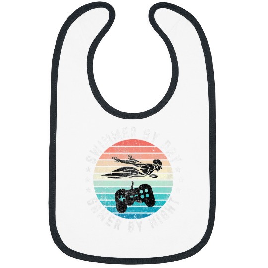 Swimming Pool Cool Swimmer By Day Gamer By Night Swimming Lover Gaming Bibs