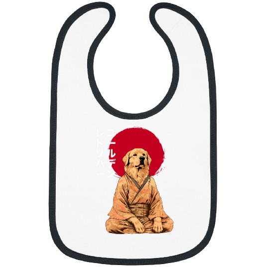 Golden Retriever Dog Meditation Japanese Zen Buddhism Kanji Bibs