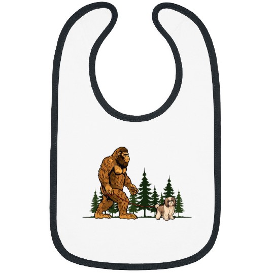 Funny Shih Tzu bigfoots Dog Walking Dog Mom Dad Kids 1 Bibs