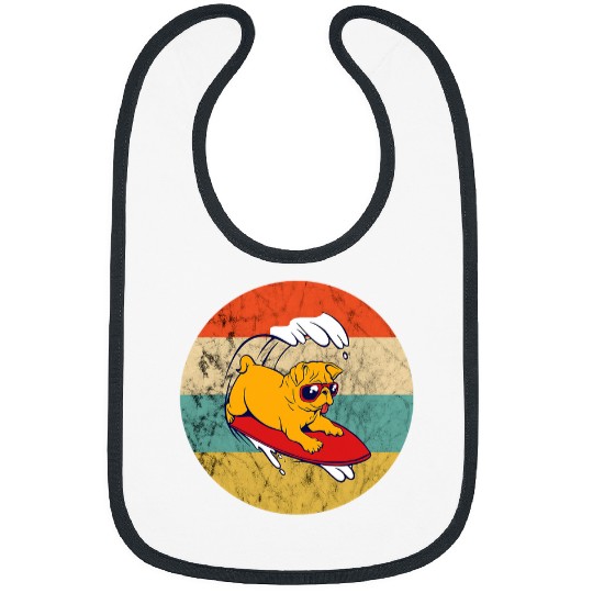 Surf Life Pug Surfing Dog Surfboarder Surfer Pug Surfboard Sunset Bibs