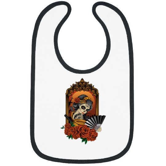 Calavera Geisha Skeletons Japanese Latino Sugar Skull Roses Bibs