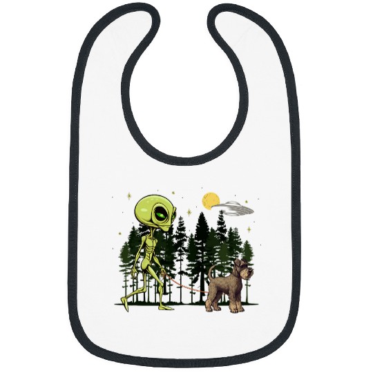 Funny Standard Schnauzer Alien Walking UFO Pet Dog Mom Dad Bibs