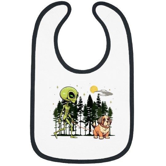 Funny St  Bernard Alien Walking UFO Pet Dog Mom Dad Bibs