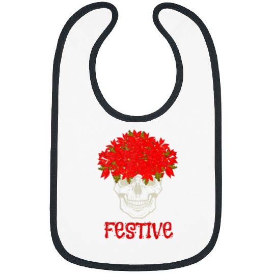 Festive Red Poinsettia and Skull Art in Grunge Style Bibs