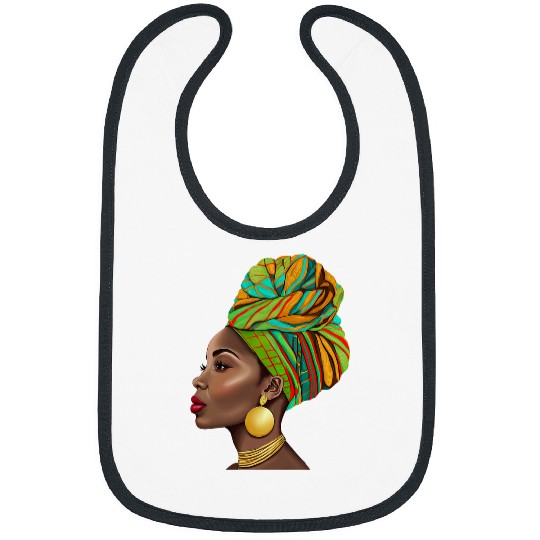 Black History African Woman Wearing Turban Juneteenth Art Bibs