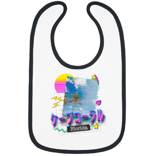 CAPE CORAL JAPV Vaporwave 80s Retro Japanese Florida Kanji Bibs