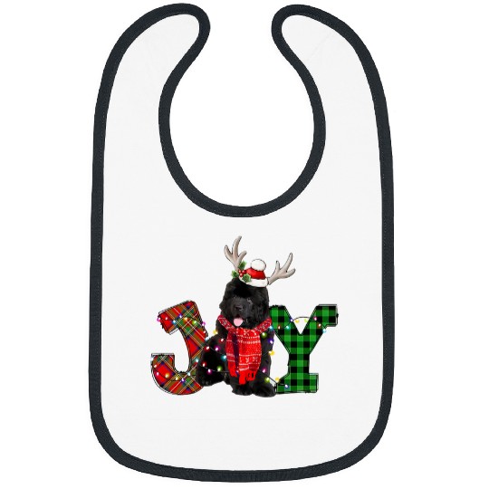 Joy Christmas Lights Newfoundland Dog Santa Hat Pajama Bibs