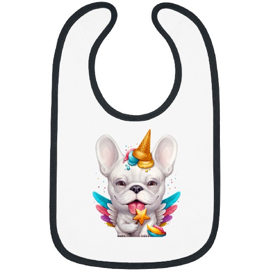 White French Bulldog Ice Cream Unicorn Bibs