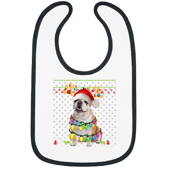 English Bulldog Christmas Lights Costume Dog Ugly Sweater Bibs